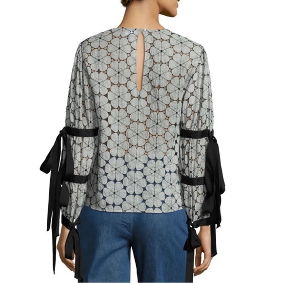 Creatures Of The Wind Gray Embroidered Eyelet Tie Sleeve Blouse - Picture 2 of 7